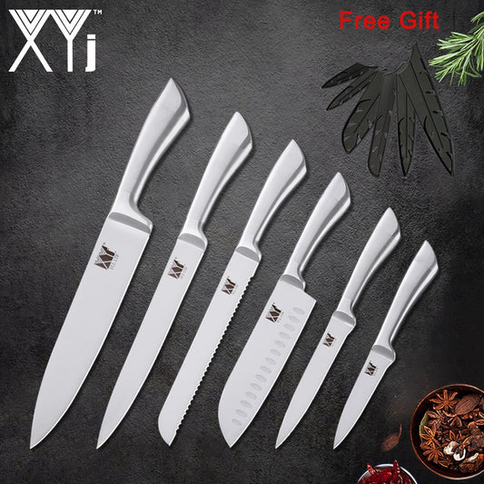 Steel Cooking Knife Set Sliver Non-slip Handle