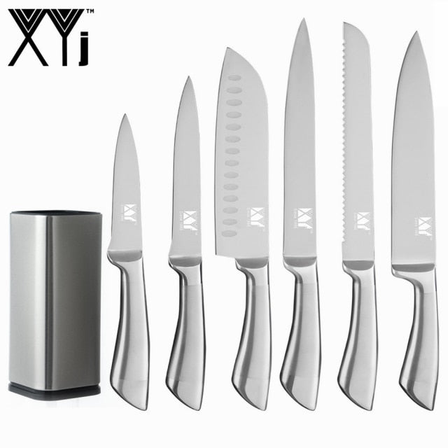 Steel Cooking Knife Set Sliver Non-slip Handle