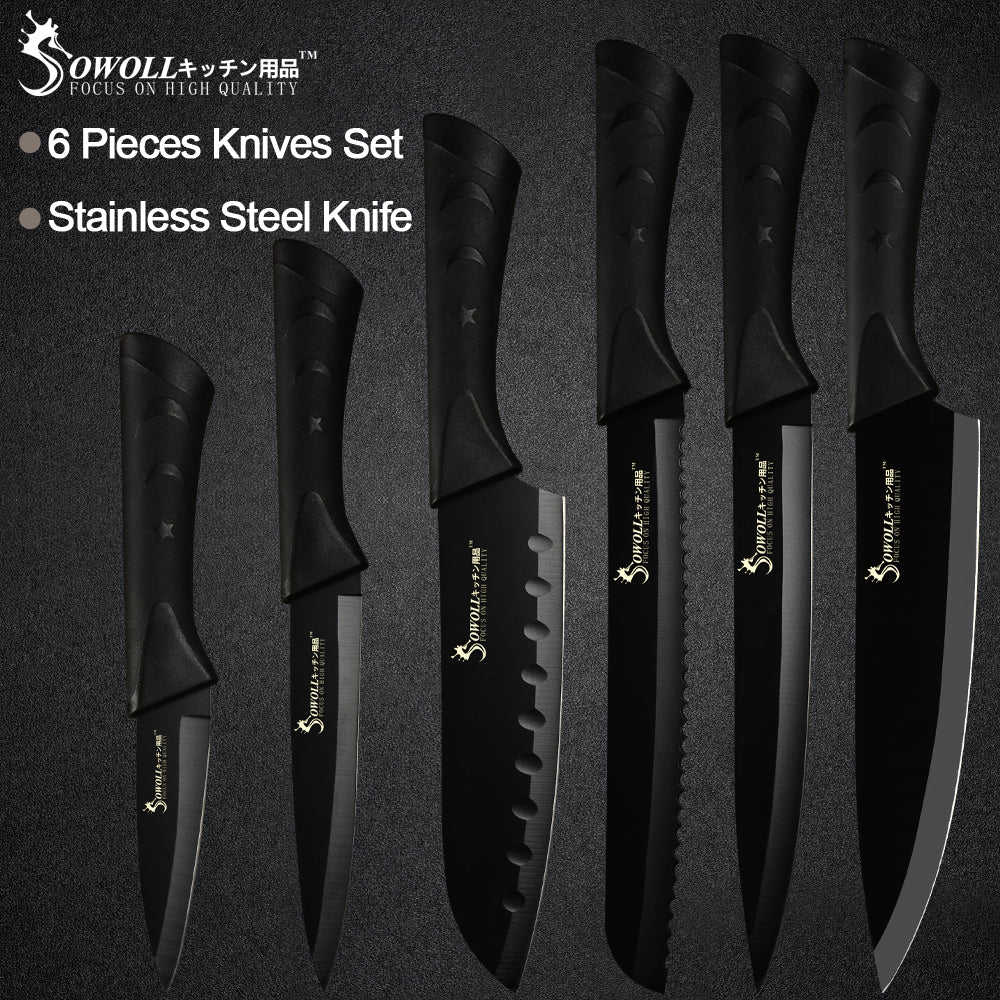 Kitchen Knives 6 Piece Set Sharp Black Blade